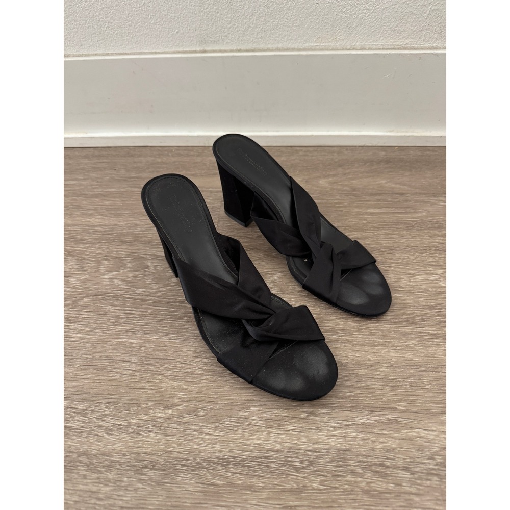 Reformation Elyse Black Satin Twisted Block Heel Sandals Womens 9.5